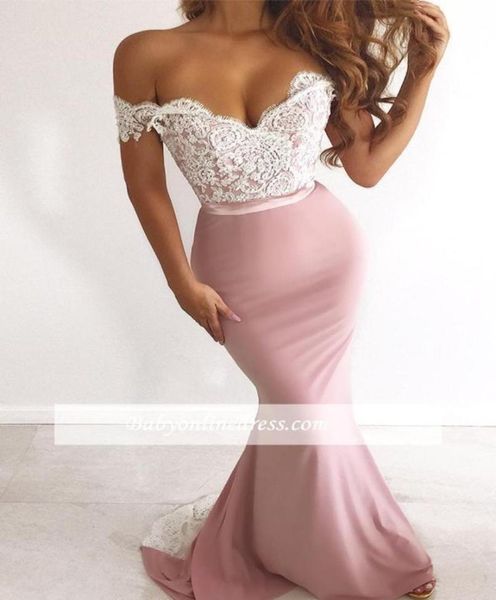 

elegant blush pink lace appliqued off shoulder prom dresses mermaid evening gown long formal bridesmaid party dresses bm08402269046, Black