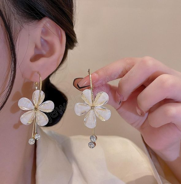 

korean shiny crystal flower dangle earring for women fashion rhinestone tassel earrings wedding party temperament jewelry gifts8650906, Silver