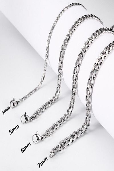 

stainless steel cuban link chain necklaces for women men long hip hop cuba necklace neck collar fashion jewelry gift accessories6128777, Silver