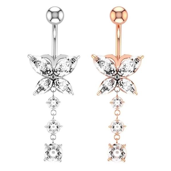 

shiny butterfly women belly button ring beautiful navel piercing body jewelry navel bell button rings crystal gold silver3344279, Silver