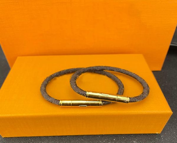 

fashion bracelet classic flower plaid leather rope brown brand designer bracelet for women and men metal charm bracelets luxury gi3972029, Golden;silver