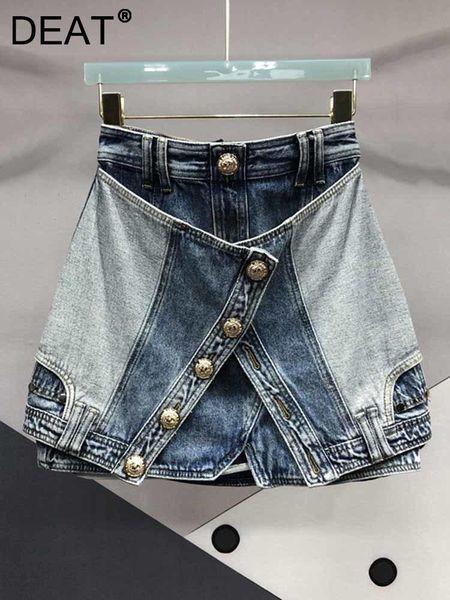

dresses deat fashion contrast color irregular patchwork denim skirt women high waist split zipper aline skirts 2023 spring new 11xx0753, Black;gray
