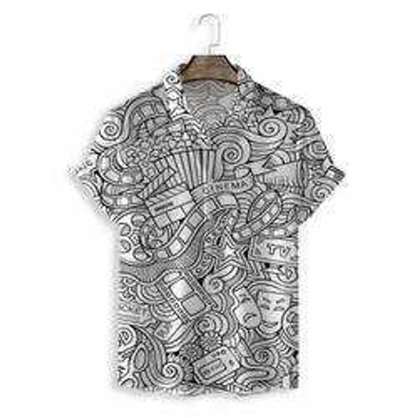 

sample all over print button up shirt cartoon graffiti shirt breathable summer shirts men zgu, White;black