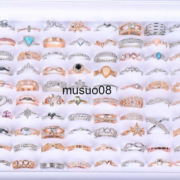 

band rings pack of 20pcs womens fashion crystal metal jewelry rings for wedding party gift mix style not fade j230602, Silver