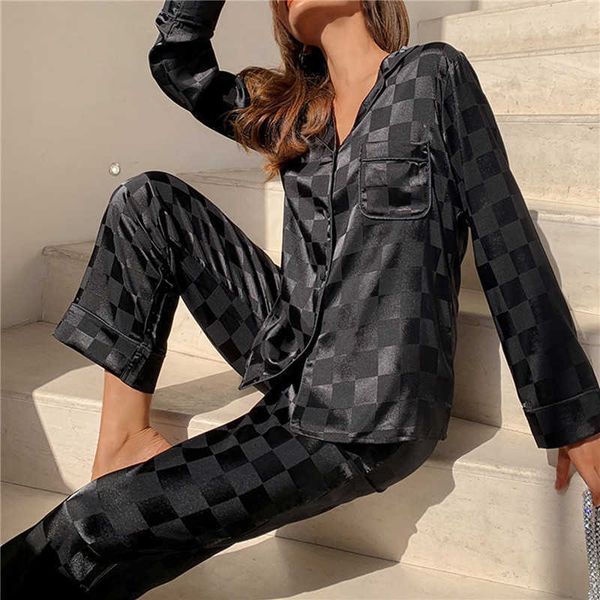 

pyjamas pajamas sets high-quality light luxury silk women's pajama spring autumn long-sleeve cardigan set fashion ice silk home clothin, Red;black