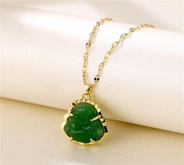 

laughing buddha jade pendant necklace with titanium steel copper 18k real gold plated long lasting colour hiphop necklaces for wom2088085, Silver