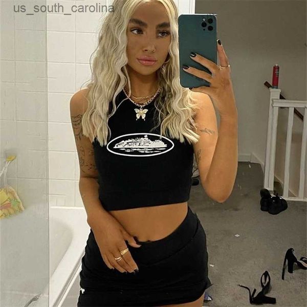 

camis women's t-shirt summer slim render short black sleeveless o crop tank y2k crop vest wholesale 220525 l230522, White