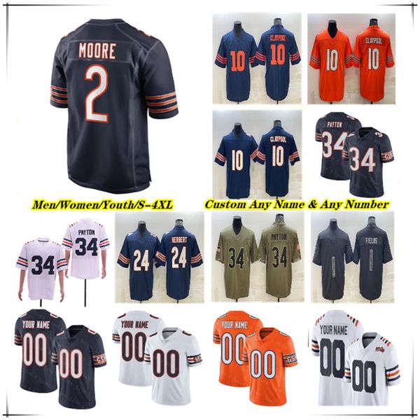 

american football jersey justin fields dj moore chase claypool walter payton cole kmet darnell mooney khalil herbert eddie jackson jaquan br, Black;red