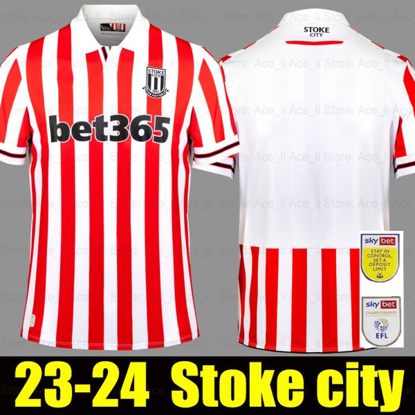 

23 24 stoke city mikel campbell soccer jerseys smith fletcher powell brown clucas home kits 2023 2024 baker men kids kit football shirts uni, Black;yellow