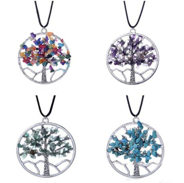 

new fashion tree of life pendant natural broken stone charm necklace multicolor wisdon charm necklaces fine jewelry3450204, Silver