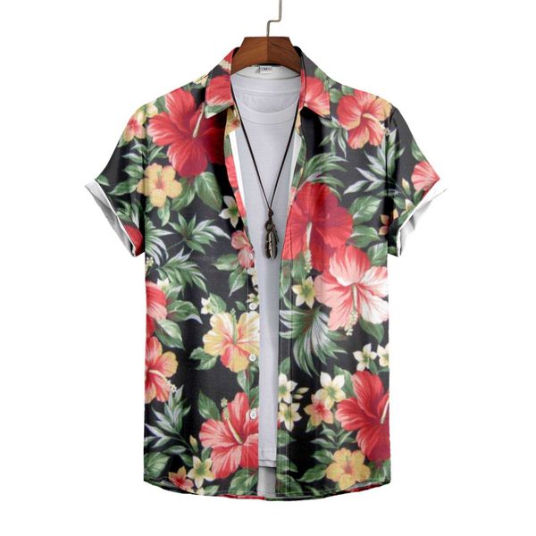 

summer casual trend wear custom pattern digital print button up short sleeve men's beach aloha hawaiian shirt tahc, White;black