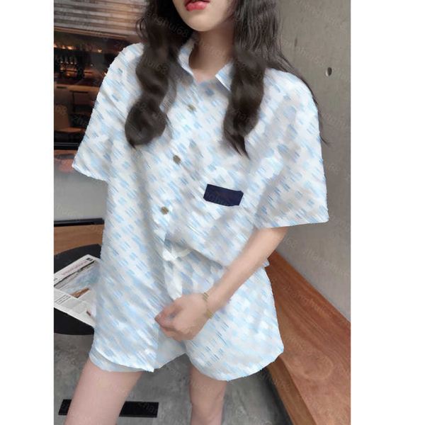 

23ss casual suit women shorts sets womens designer clothing lapel full letter jacquard short sleeve shirt elastic waist shorts set women clo, White