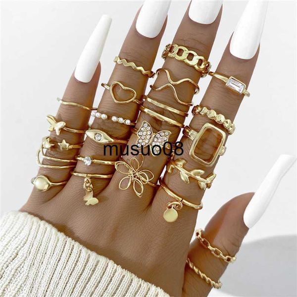 

band rings kotik 23pcs vintage hollow heart butterfly flower rings set for women metal gold color geometric ring 2023 trendy jewelry gifts j, Silver