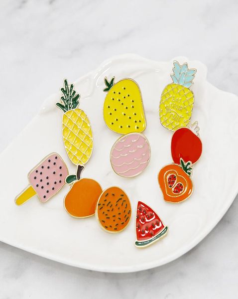 

selling cute cartoon little kind of fruits pineapple orange watermelon alloy enamel pin badge brooch8357363, Gray
