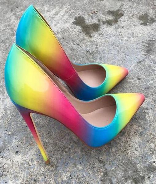 

rainbow high heelscolorful rainbow printed pointed toe stiletto high heels woman lady female 12cm 10cm 8cm high heel shoes pump8995209, Black