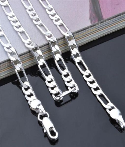 

4mm figaro chain necklace 1624inches 925 sterling silver plated fashion men039s jewelry 7368656