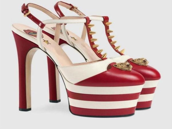 

summer high heel sandals women spiked rivets studded one belt strap platform tshow shoes for women gladiator salto alto zapatos d6159804, Black