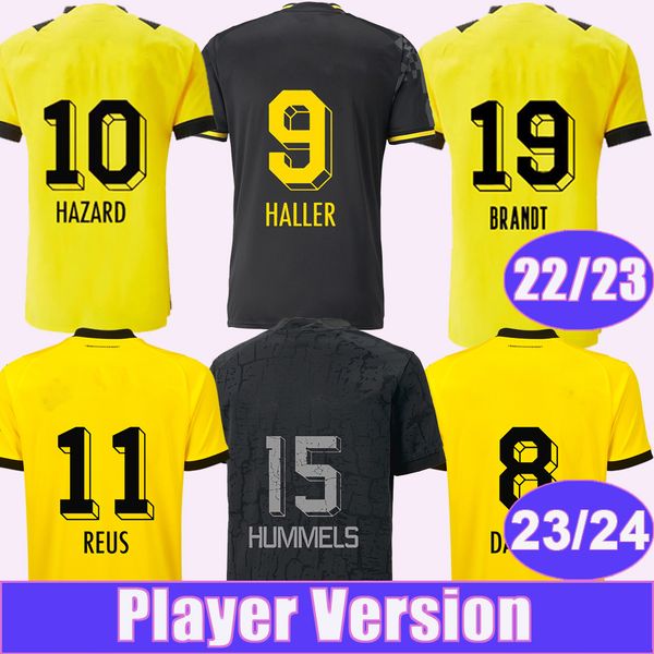 

2023 24 reus hazard player version soccer jerseys 22 23 haaland brandt malen reyna bellingham meunier kamara home away special edition footb, Black;yellow