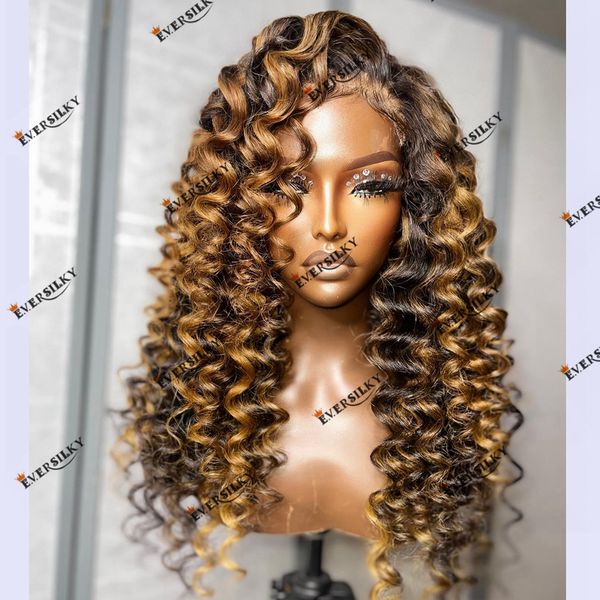 

4/27 honey blonde highlighted wand curl full lace human hair hd lace front wig side part 360 lace frontal indian remy hair wig 13x6 transpar, Black