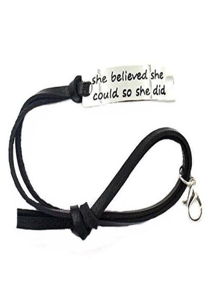 

2018 letter bracelet she believed she could so she did black leather curved bracelet2844987, Golden;silver