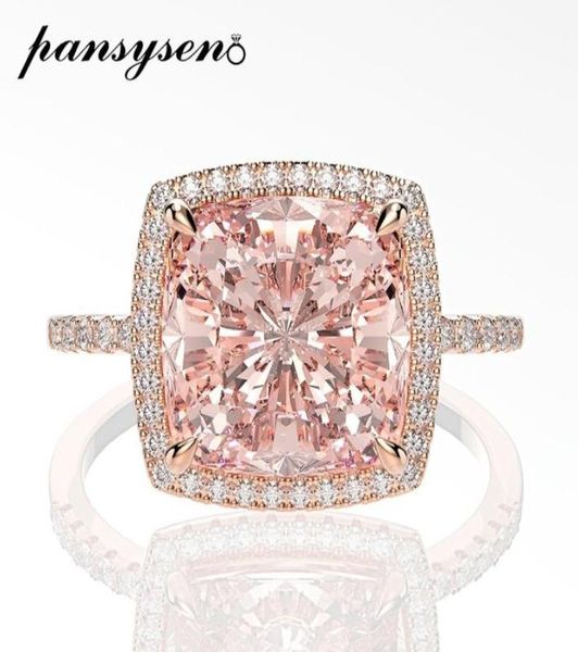 

pansysen 10mm square morganite gemstone rings for women solid 925 sterling silver sparking cocktail ring wedding fine jewelry 20107783399, Golden;silver