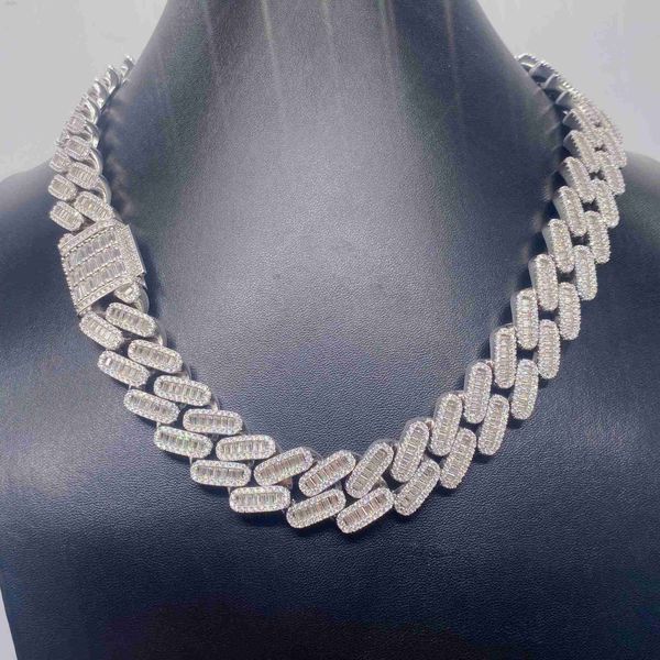

custom bling baguette moissanite diamond 925 sterling silver miami cuban link necklace hip hop chain necklace