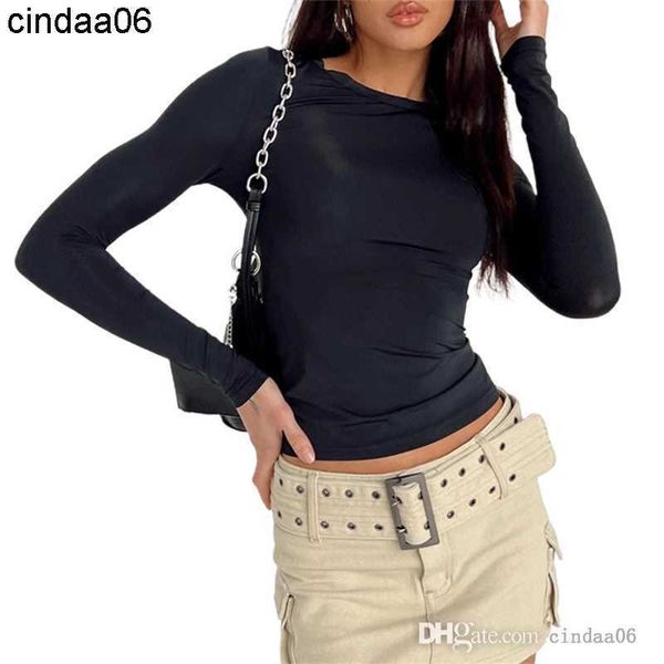 

2023 new womens t shirt designer crop casual round neck long-sleeve tee shirt solid color slim pullover t-shirts women's street, White