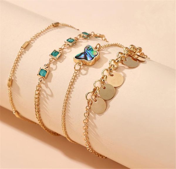 

4pcsset fashion women link chain bracelets butterfly green rhinestone gold plated bracelet bangles jewelry gift4244763, Black