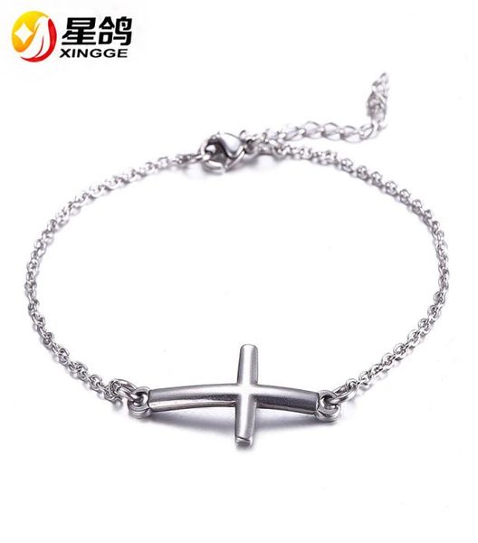 

jesus christian womens mens stainless steel cross charms bracelets silver religious trendy chain bracelet lucky jewelry whole9502677, Golden;silver