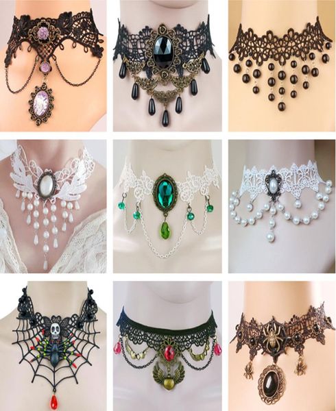 

fashion white black lace choker necklace designer flowers skull pearl necklace party halloween wedding necklaces accessories cospl7898412, Silver