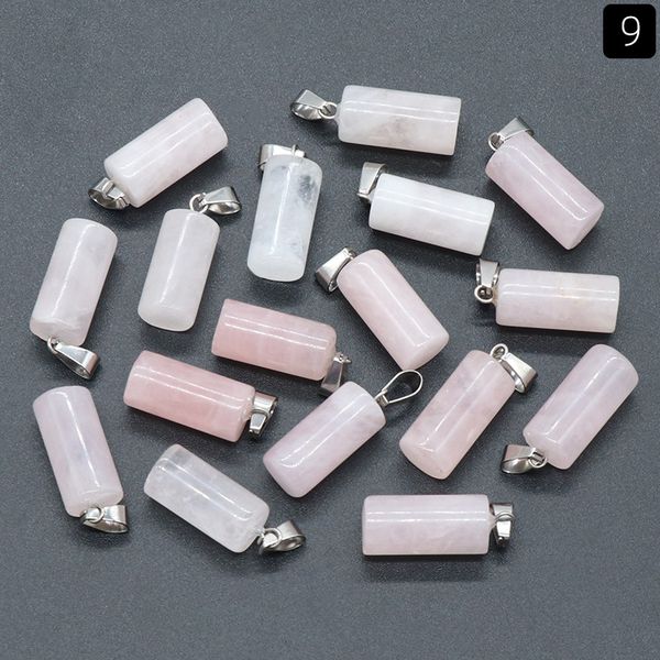 

natural crystal stone cylinder charms aventurine pink quartz tiger's eye opal agate pendants diy necklace jewelry making, Bronze;silver