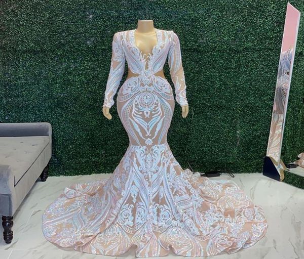 

long sequin prom dresses 2022 mermaid feathers vneck african black girl silver elegant prom dress gowns5719286