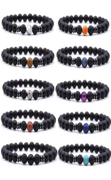 

men women 8mm tiger eye energy beads bracelet gift elastic natural stone yoga bracelets bangle 18 styles charm jewelry whole9308677, Black