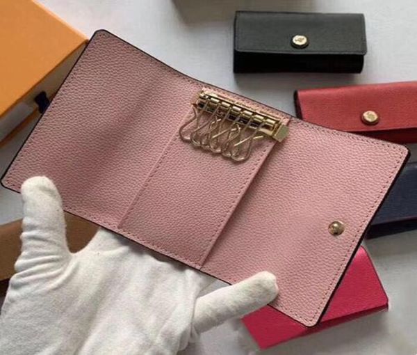 

2021 whole women039s multicolor leather keychain short sixkey wallet ladies zipper pocket men039s keychain card case mi2418392, Red;blue