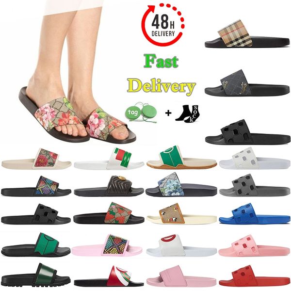 

designer flat sandals slides rubber slippers multicolour canvas bee tiger floral flowers sandale summer beach pantoufle for women men sneake, Black