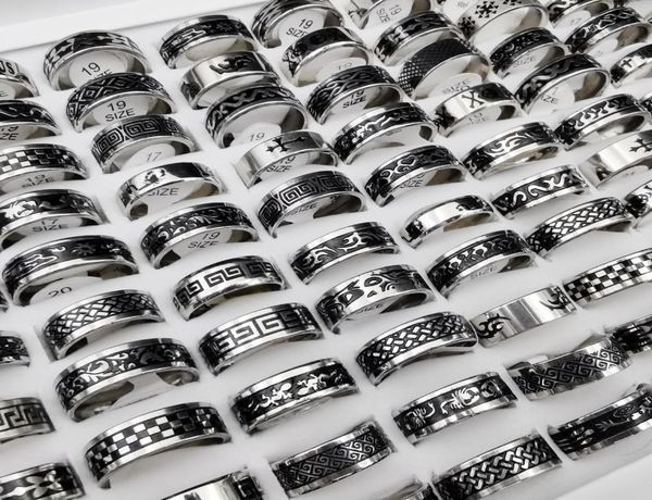 

mix styles fashion band rings for men mixed sizes stainless steel black ring whole and retail jewelry9251960, Silver