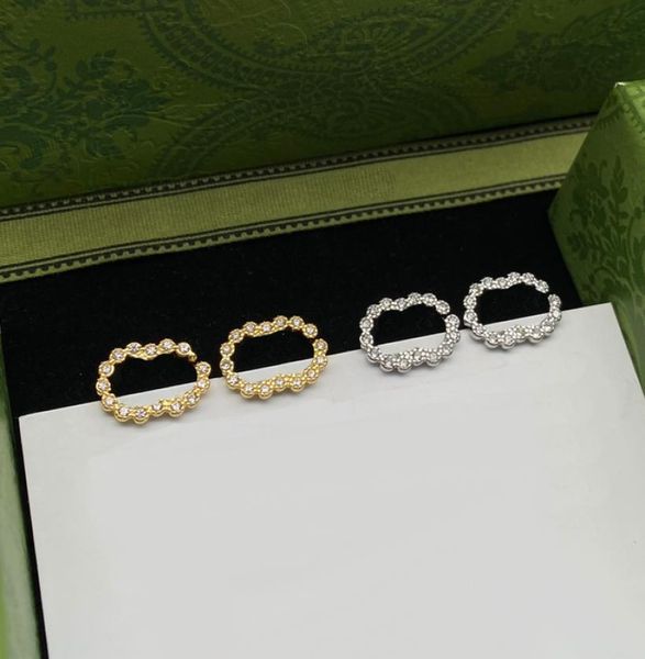 

glittering diamond charm earrings rhinestone double letters eardrops women date engagement party studs jewelry with gift box8279724, Golden