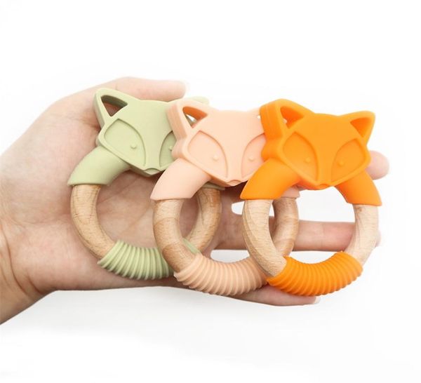 

5pc silicone baby teether fox animals wooden rings teether rodents beech wood rattles chew fox rings baby products 201123 175 z29555491