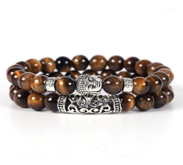 

beaded strands 2 pieces set buddha charm natural stone bracelet men bracelets for women cool dazzling pulseras12738170, Black