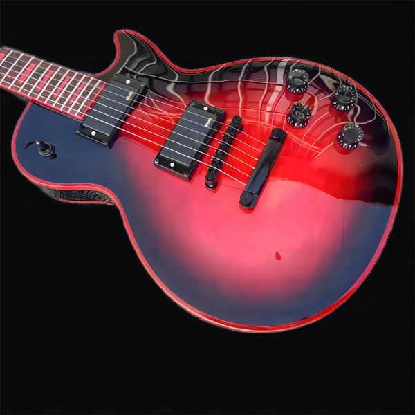 

standard electric guitar, mahogany body, red flower, red logo and red body binding, printed emg pickup, stock, packaging