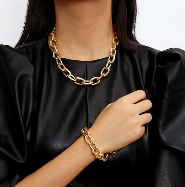 

punk exaggerated cross chains necklace bracelet set jewelry women men vintage cuban chain link bangle 2021 new accessories gifts1730601, Silver