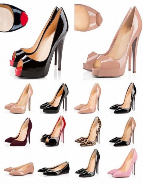 

2022 fashion red high heels shoes bottom for women party wedding triple black nude yellow pink glitter spikes pointed toes pumps d9906260
