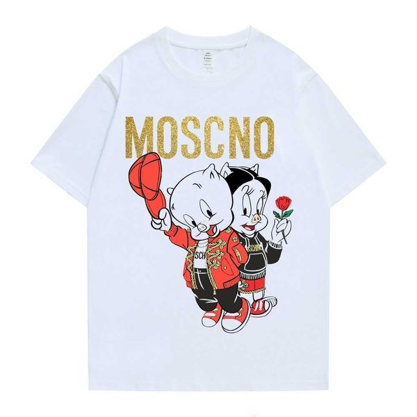 

mschino mens shirt summer round neck loose men clothing fashion t shirts womens short sleeve us size m-3xl, White;black