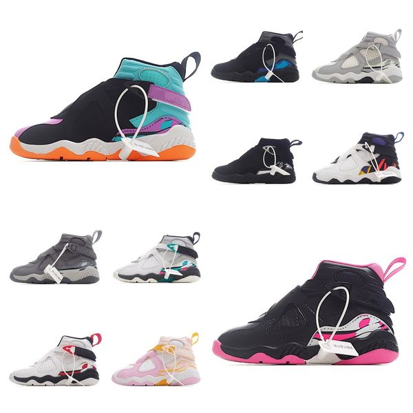

fashion kids sneakers basketball shoes air jordens jumpman 8 8s valentines day children's south beach aqua black cool grey trainers ret