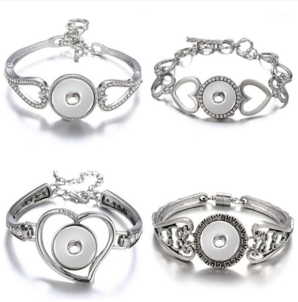 

new fashion silver plated hollow rhinestone hearts snap bracelet bangle 22cm fit 18mm snap button jewelry whole13854669, Golden;silver