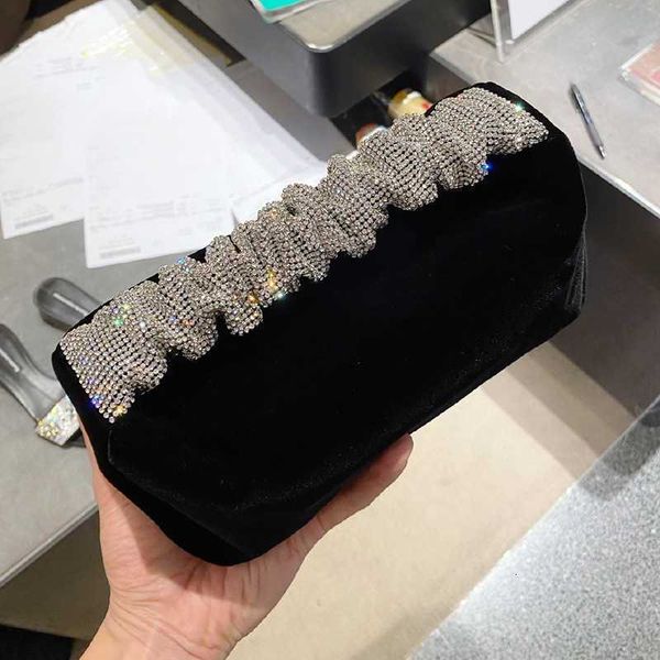 

female bags clutch rhinestones soft fold handle designer velvet square handbag women chic 2023 luxury purses high quality