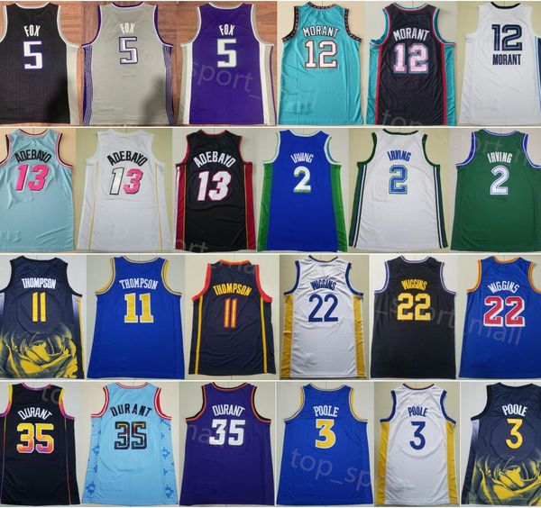 Hot Basketball 5 DeAaron Fox Jerseys De Aaron 12 Ja Morant 13 Bam Adebayo 2 Kyrie Irving 11 Klay Thompson 22 Andrew Wiggins 3 Poole 35 Kevin Durant City Man Earned Top