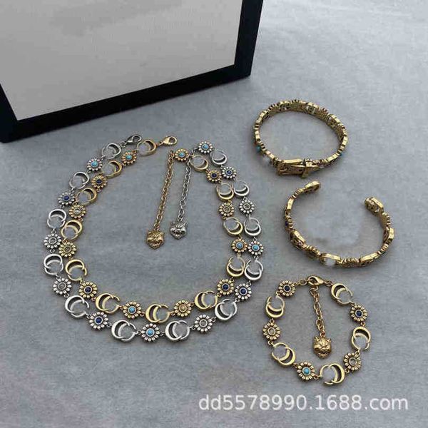 

new 2023 designer jewelry necklace ring shuangg flower set bracelet multiple match with same rural stylenew jewellery, Silver