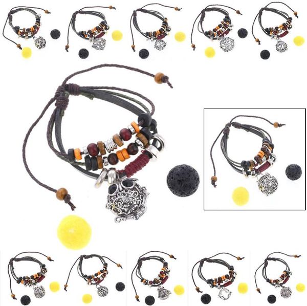 

genuine leather multilayer bracelet essential oil diffuser bangle black lava rock stones charm beads bracelets for womenmen fashi1402859, Golden;silver