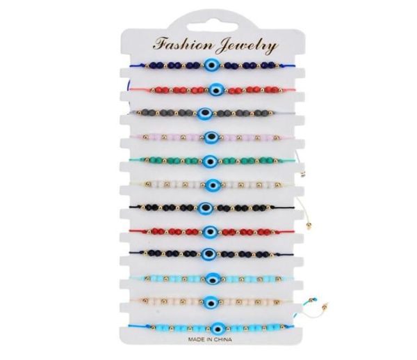 

12 pcs colorful evil eye beaded bracelets handmade braided string good luck nazar amulet bangle lucky turkish religious symbol bra4812858, Golden;silver